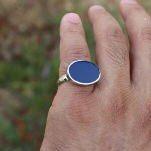 خاتم فضة ملكي بيضاوي لون ازرق