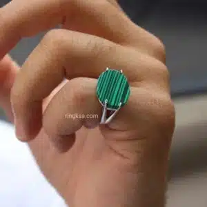 خاتم اخضر رجالي فضة