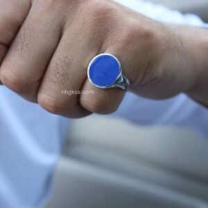 Silver men's blue ring