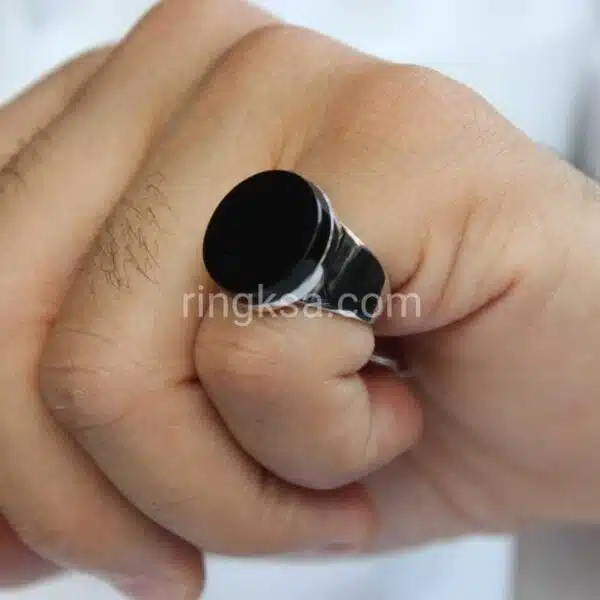 خاتم اسود دائري فضة