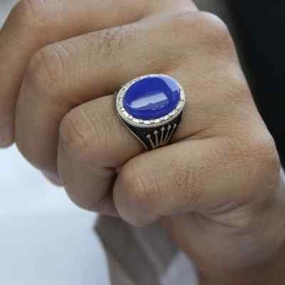 خاتم عقيق يمني ازرق 