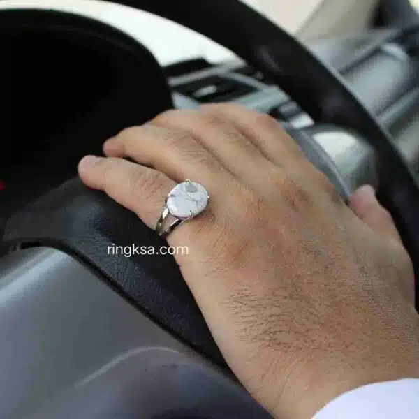 خاتم رجالي ابيض بعروق