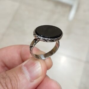 خاتم فضة اسود بيضاوي